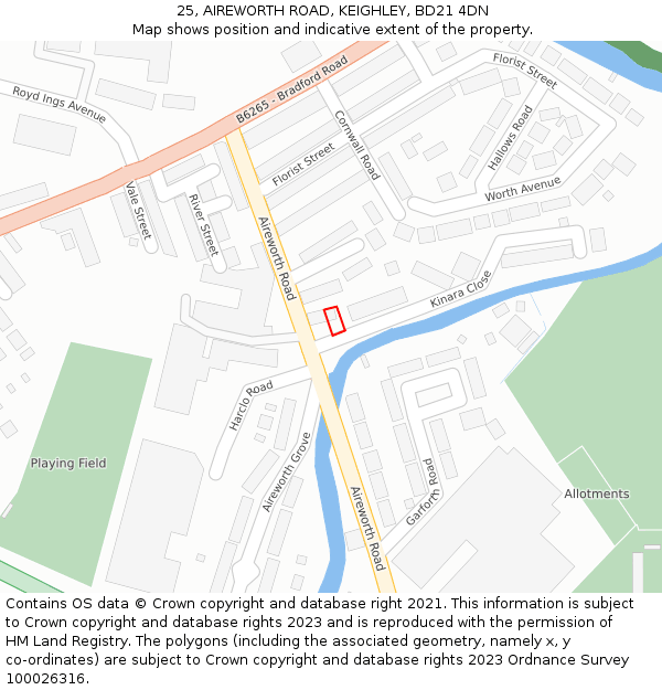 25, AIREWORTH ROAD, KEIGHLEY, BD21 4DN: Location map and indicative extent of plot