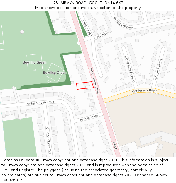 25, AIRMYN ROAD, GOOLE, DN14 6XB: Location map and indicative extent of plot