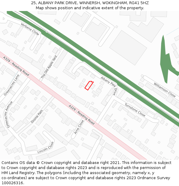 25, ALBANY PARK DRIVE, WINNERSH, WOKINGHAM, RG41 5HZ: Location map and indicative extent of plot