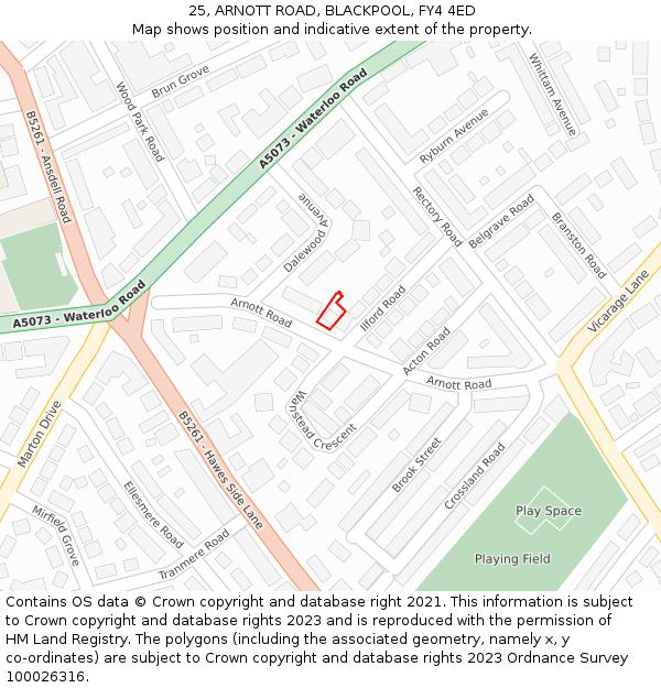 25, ARNOTT ROAD, BLACKPOOL, FY4 4ED: Location map and indicative extent of plot