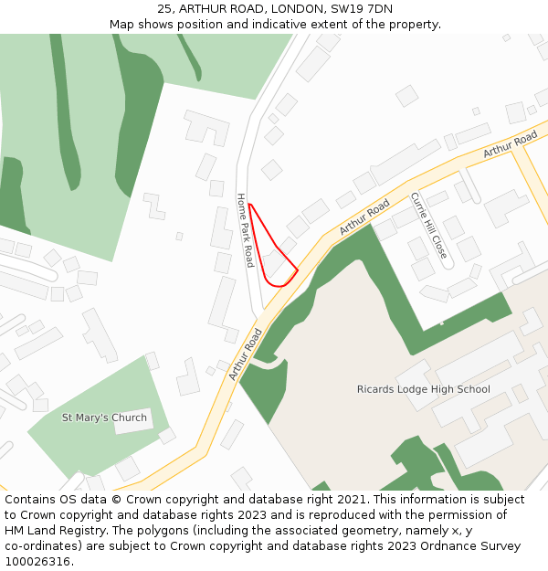 25, ARTHUR ROAD, LONDON, SW19 7DN: Location map and indicative extent of plot