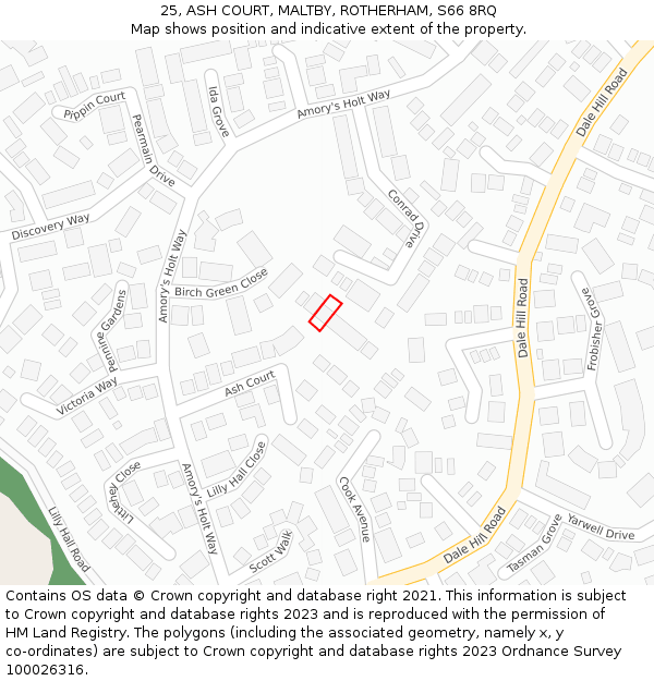 25, ASH COURT, MALTBY, ROTHERHAM, S66 8RQ: Location map and indicative extent of plot