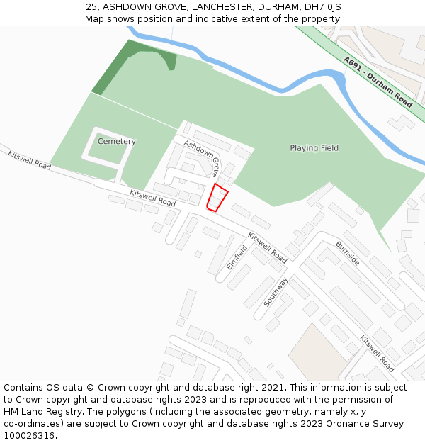 25, ASHDOWN GROVE, LANCHESTER, DURHAM, DH7 0JS: Location map and indicative extent of plot