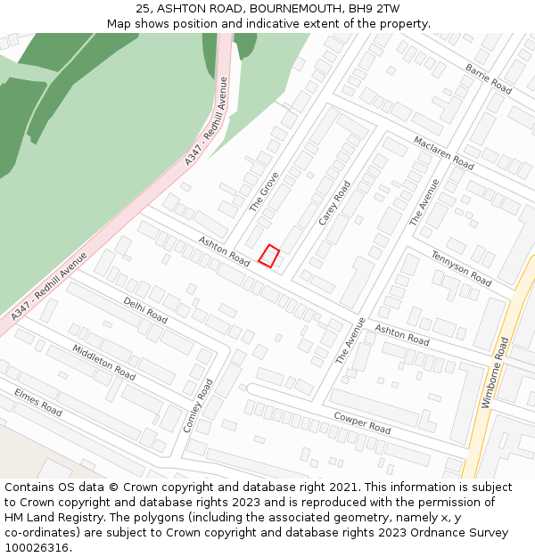 25, ASHTON ROAD, BOURNEMOUTH, BH9 2TW: Location map and indicative extent of plot