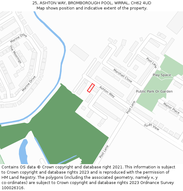 25, ASHTON WAY, BROMBOROUGH POOL, WIRRAL, CH62 4UD: Location map and indicative extent of plot