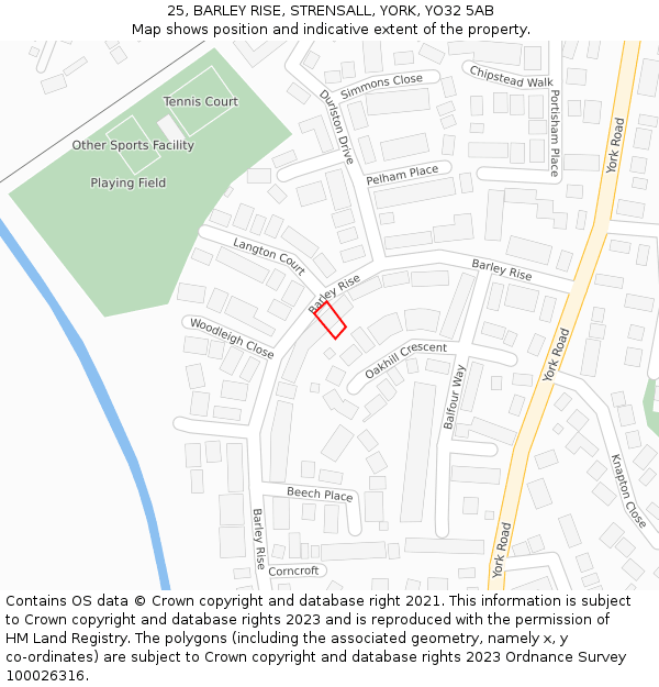 25, BARLEY RISE, STRENSALL, YORK, YO32 5AB: Location map and indicative extent of plot