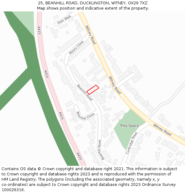 25, BEANHILL ROAD, DUCKLINGTON, WITNEY, OX29 7XZ: Location map and indicative extent of plot