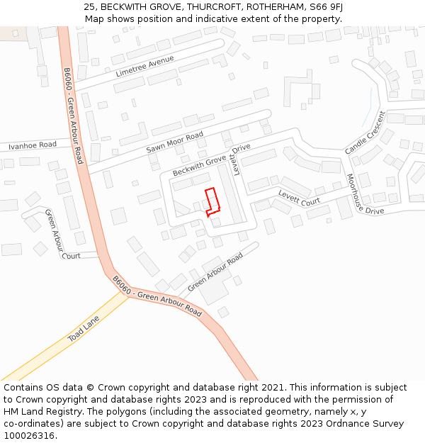 25, BECKWITH GROVE, THURCROFT, ROTHERHAM, S66 9FJ: Location map and indicative extent of plot