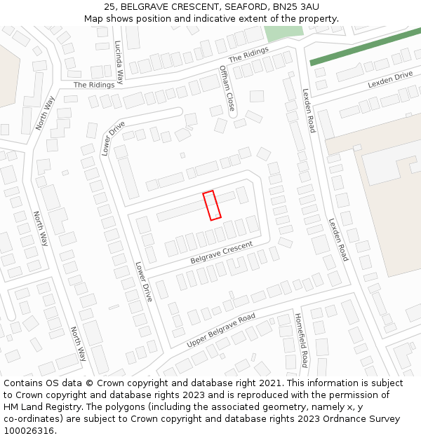 25, BELGRAVE CRESCENT, SEAFORD, BN25 3AU: Location map and indicative extent of plot