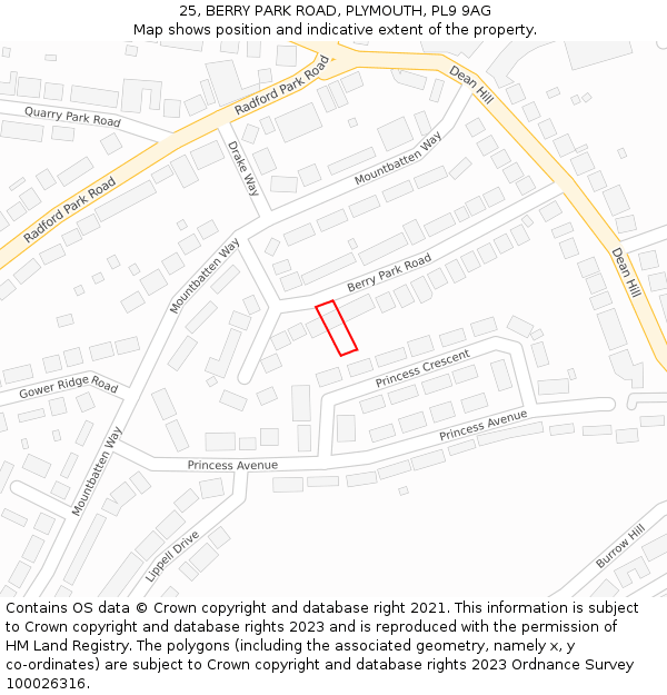 25, BERRY PARK ROAD, PLYMOUTH, PL9 9AG: Location map and indicative extent of plot