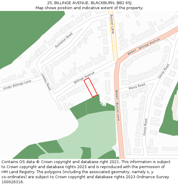 25, BILLINGE AVENUE, BLACKBURN, BB2 6SJ: Location map and indicative extent of plot