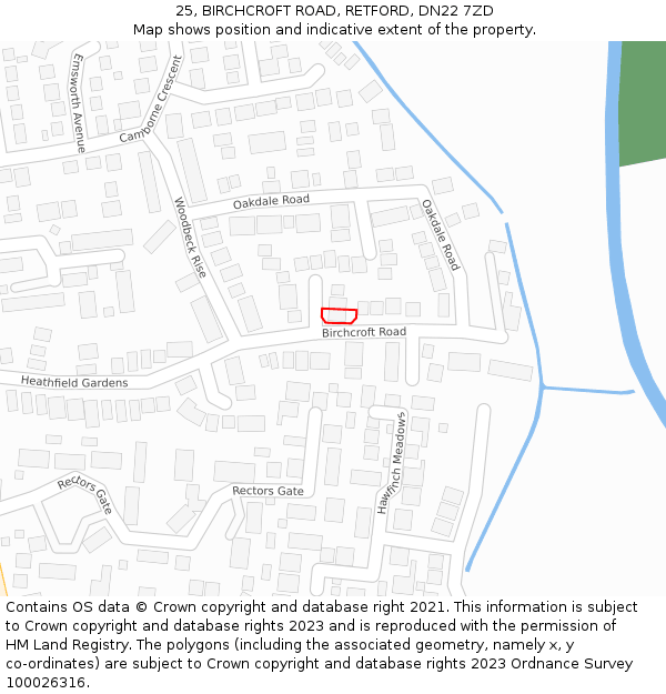 25, BIRCHCROFT ROAD, RETFORD, DN22 7ZD: Location map and indicative extent of plot