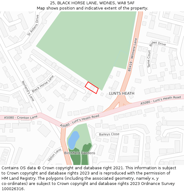 25, BLACK HORSE LANE, WIDNES, WA8 5AF: Location map and indicative extent of plot