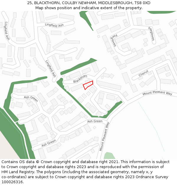 25, BLACKTHORN, COULBY NEWHAM, MIDDLESBROUGH, TS8 0XD: Location map and indicative extent of plot