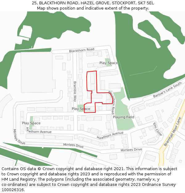 25, BLACKTHORN ROAD, HAZEL GROVE, STOCKPORT, SK7 5EL: Location map and indicative extent of plot