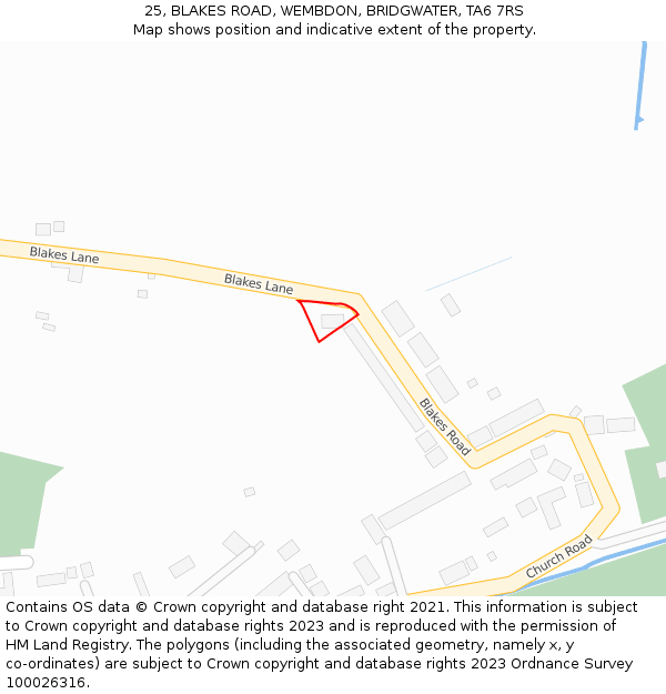 25, BLAKES ROAD, WEMBDON, BRIDGWATER, TA6 7RS: Location map and indicative extent of plot