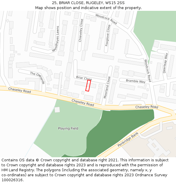 25, BRIAR CLOSE, RUGELEY, WS15 2SS: Location map and indicative extent of plot