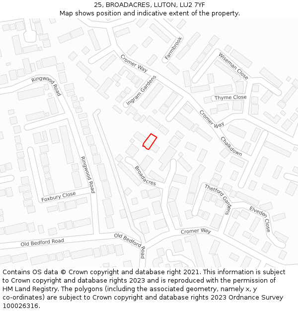 25, BROADACRES, LUTON, LU2 7YF: Location map and indicative extent of plot