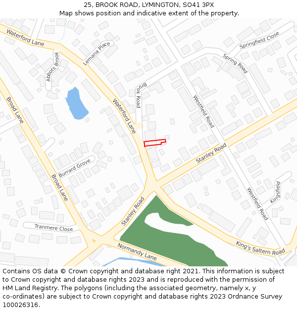 25, BROOK ROAD, LYMINGTON, SO41 3PX: Location map and indicative extent of plot