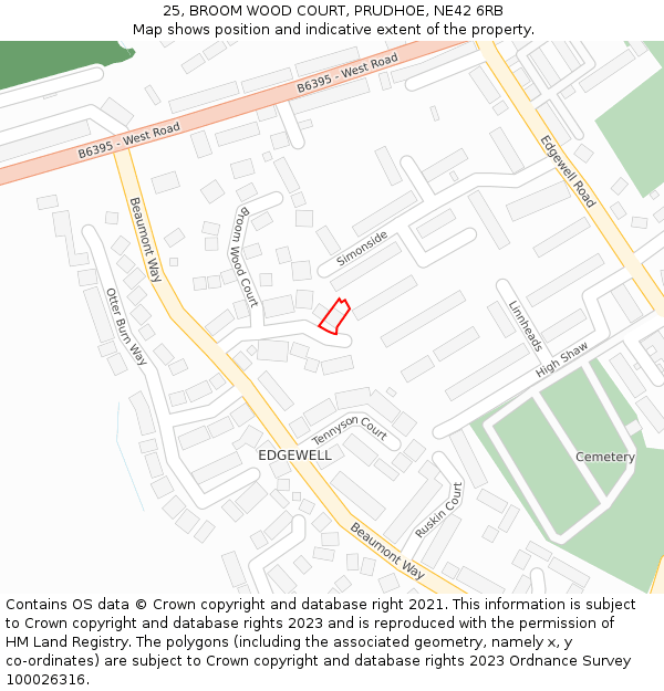 25, BROOM WOOD COURT, PRUDHOE, NE42 6RB: Location map and indicative extent of plot