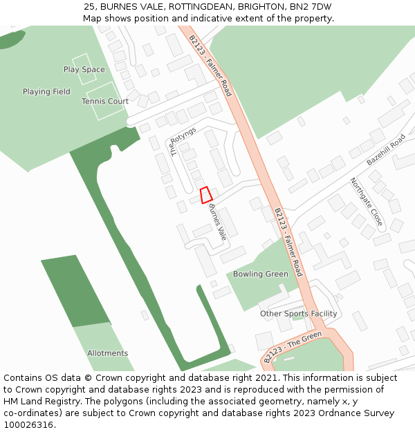 25, BURNES VALE, ROTTINGDEAN, BRIGHTON, BN2 7DW: Location map and indicative extent of plot