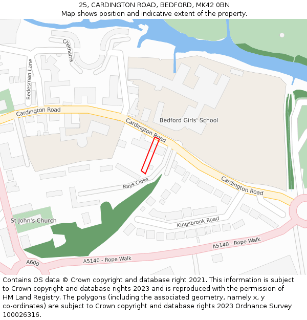 25, CARDINGTON ROAD, BEDFORD, MK42 0BN: Location map and indicative extent of plot