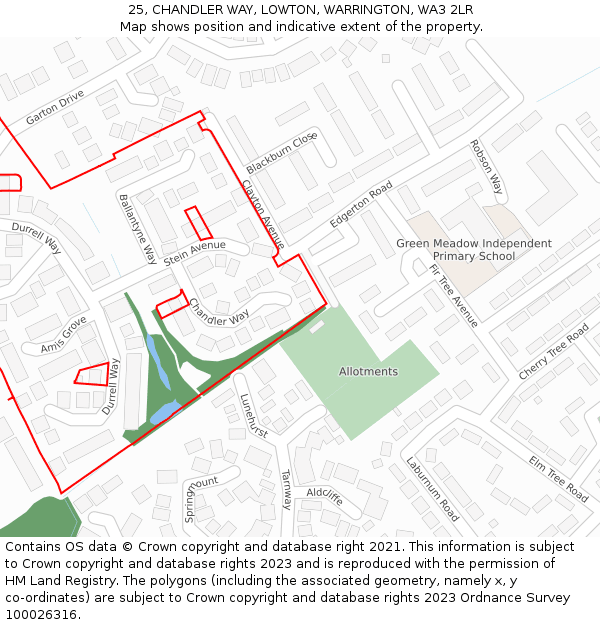 25, CHANDLER WAY, LOWTON, WARRINGTON, WA3 2LR: Location map and indicative extent of plot