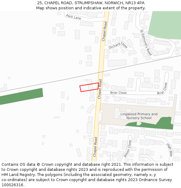 25, CHAPEL ROAD, STRUMPSHAW, NORWICH, NR13 4PA: Location map and indicative extent of plot