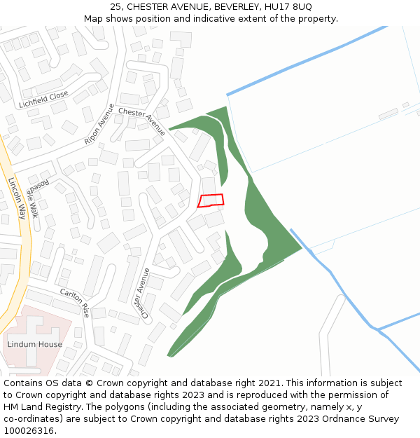 25, CHESTER AVENUE, BEVERLEY, HU17 8UQ: Location map and indicative extent of plot