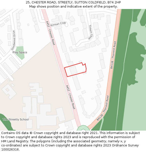 25, CHESTER ROAD, STREETLY, SUTTON COLDFIELD, B74 2HP: Location map and indicative extent of plot