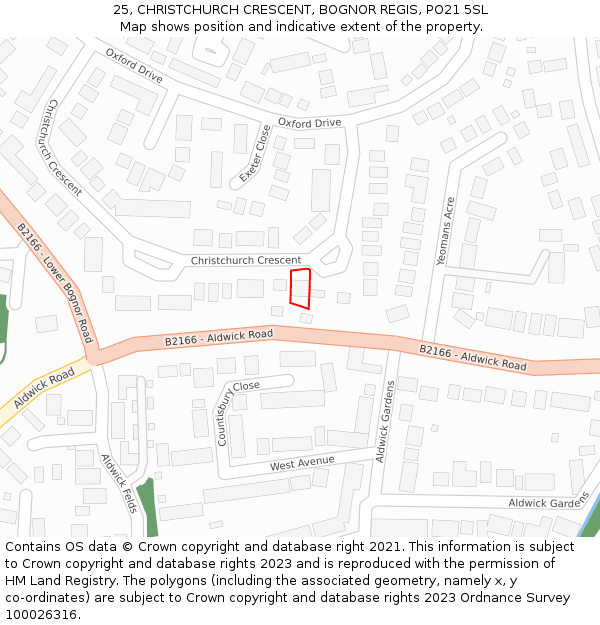 25, CHRISTCHURCH CRESCENT, BOGNOR REGIS, PO21 5SL: Location map and indicative extent of plot