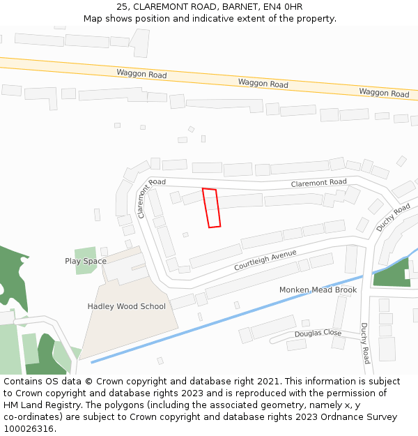 25, CLAREMONT ROAD, BARNET, EN4 0HR: Location map and indicative extent of plot