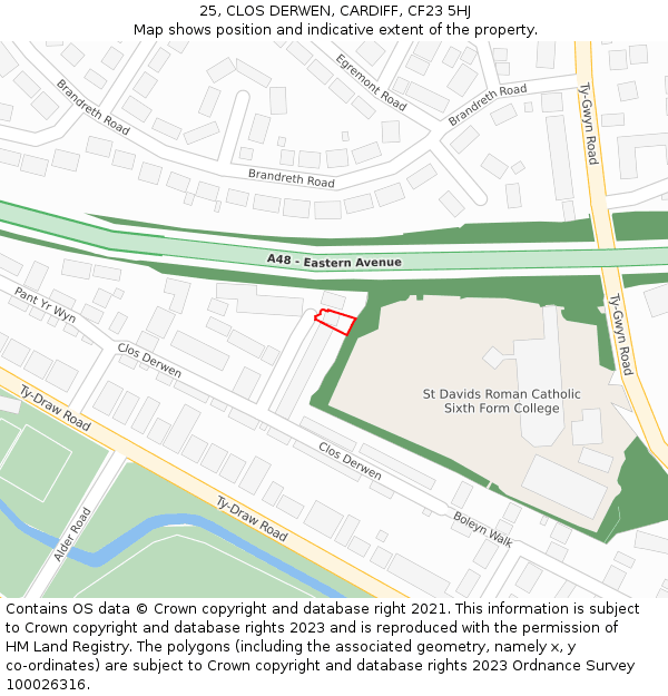 25, CLOS DERWEN, CARDIFF, CF23 5HJ: Location map and indicative extent of plot