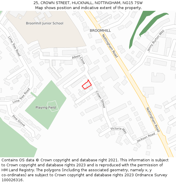 25, CROWN STREET, HUCKNALL, NOTTINGHAM, NG15 7SW: Location map and indicative extent of plot