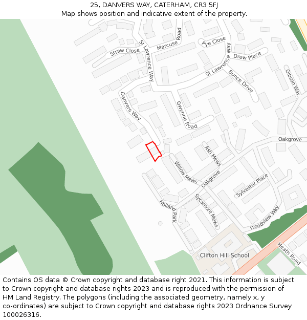 25, DANVERS WAY, CATERHAM, CR3 5FJ: Location map and indicative extent of plot