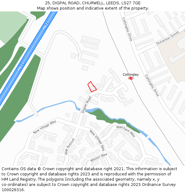 25, DIGPAL ROAD, CHURWELL, LEEDS, LS27 7GE: Location map and indicative extent of plot