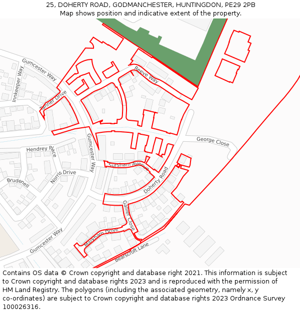 25, DOHERTY ROAD, GODMANCHESTER, HUNTINGDON, PE29 2PB: Location map and indicative extent of plot