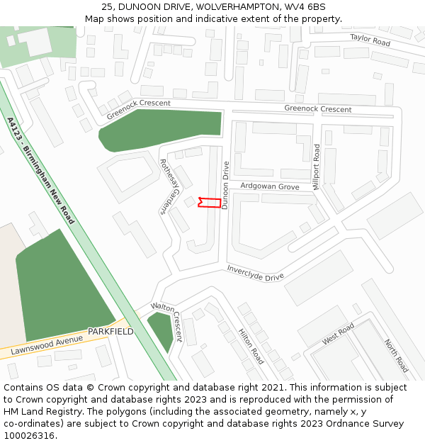 25, DUNOON DRIVE, WOLVERHAMPTON, WV4 6BS: Location map and indicative extent of plot