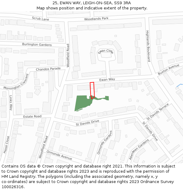 25, EWAN WAY, LEIGH-ON-SEA, SS9 3RA: Location map and indicative extent of plot