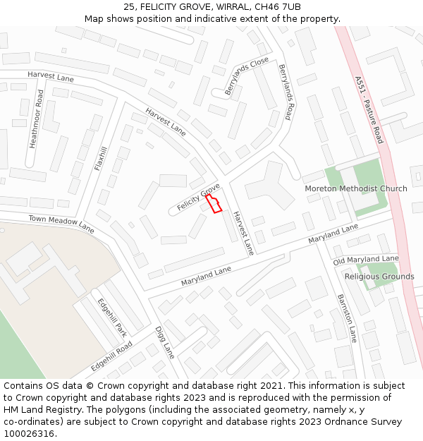 25, FELICITY GROVE, WIRRAL, CH46 7UB: Location map and indicative extent of plot