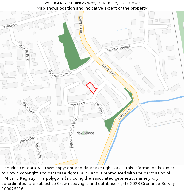 25, FIGHAM SPRINGS WAY, BEVERLEY, HU17 8WB: Location map and indicative extent of plot