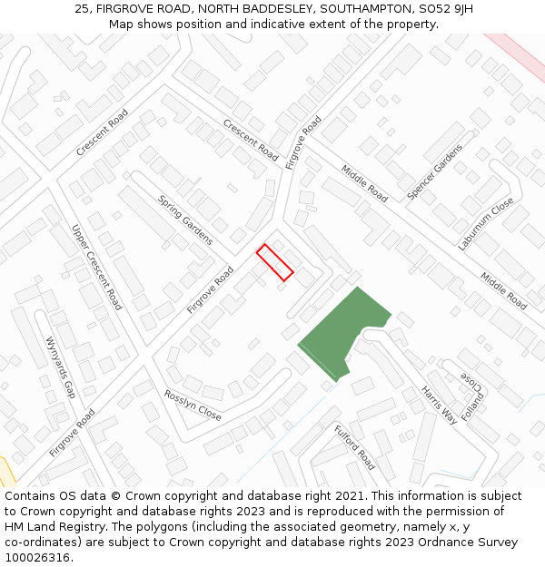 25, FIRGROVE ROAD, NORTH BADDESLEY, SOUTHAMPTON, SO52 9JH: Location map and indicative extent of plot