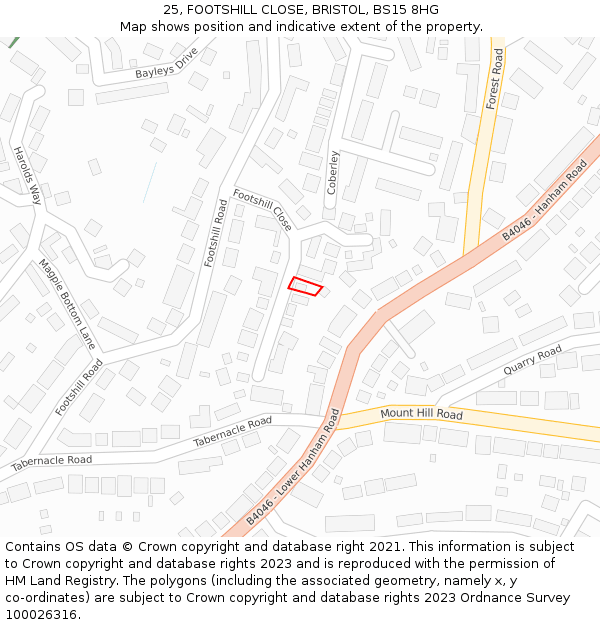 25, FOOTSHILL CLOSE, BRISTOL, BS15 8HG: Location map and indicative extent of plot