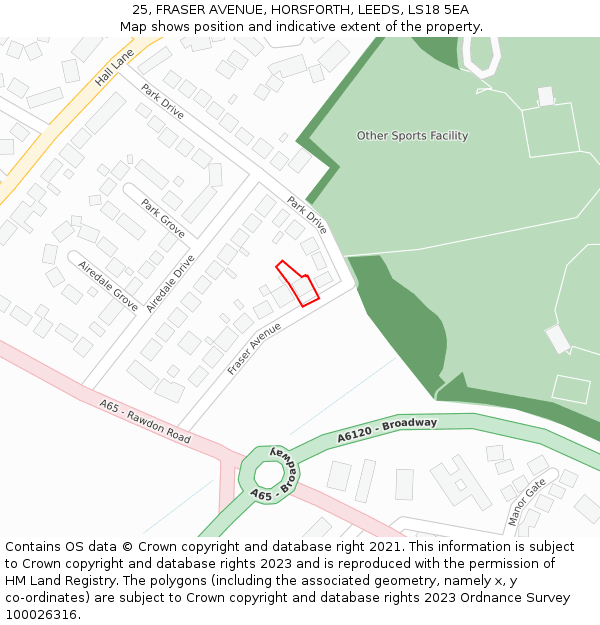 25, FRASER AVENUE, HORSFORTH, LEEDS, LS18 5EA: Location map and indicative extent of plot