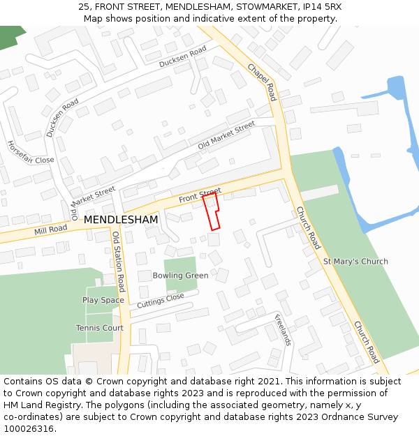 25, FRONT STREET, MENDLESHAM, STOWMARKET, IP14 5RX: Location map and indicative extent of plot