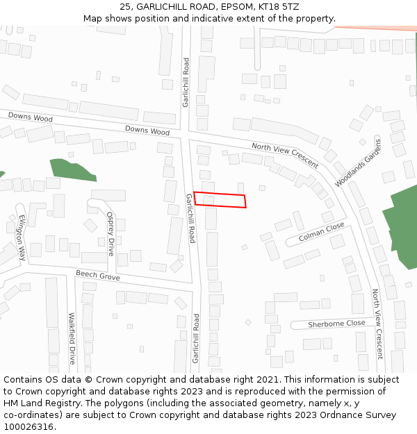 25, GARLICHILL ROAD, EPSOM, KT18 5TZ: Location map and indicative extent of plot