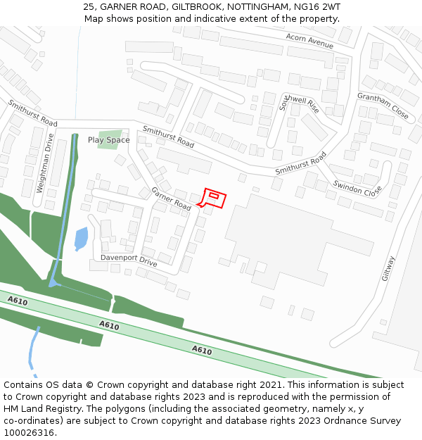 25, GARNER ROAD, GILTBROOK, NOTTINGHAM, NG16 2WT: Location map and indicative extent of plot