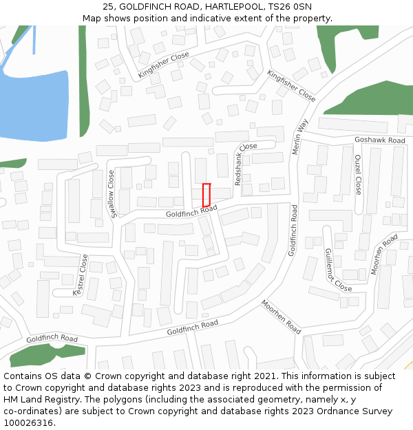 25, GOLDFINCH ROAD, HARTLEPOOL, TS26 0SN: Location map and indicative extent of plot