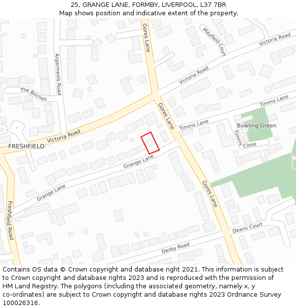 25, GRANGE LANE, FORMBY, LIVERPOOL, L37 7BR: Location map and indicative extent of plot