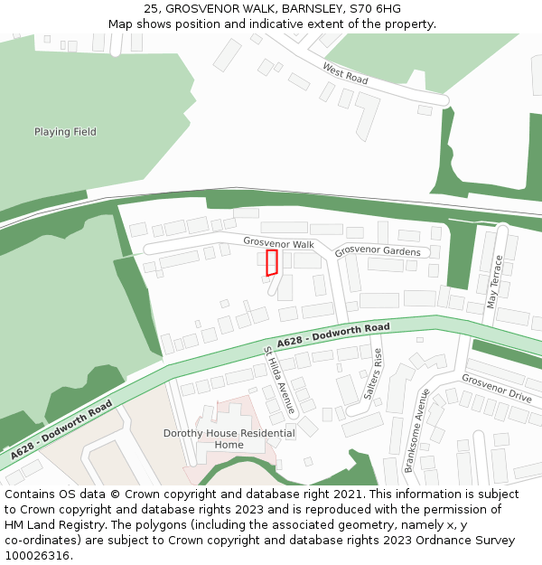 25, GROSVENOR WALK, BARNSLEY, S70 6HG: Location map and indicative extent of plot